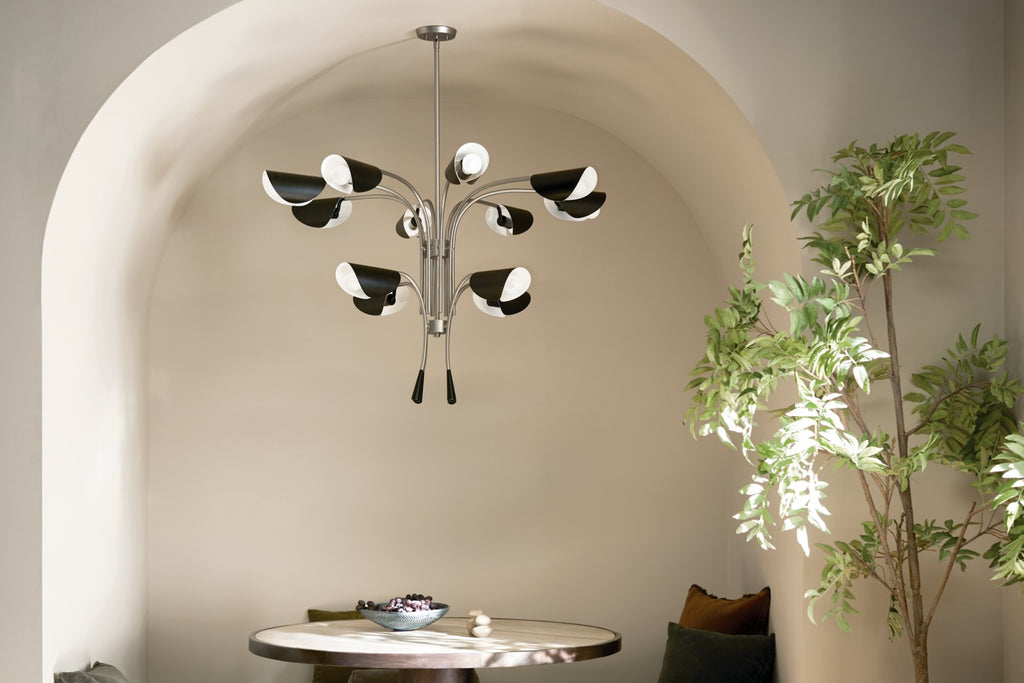 KICHLER 52561SN Arcus 46.25 Inch 12 Light Chandelier In Satin Nickel With Black