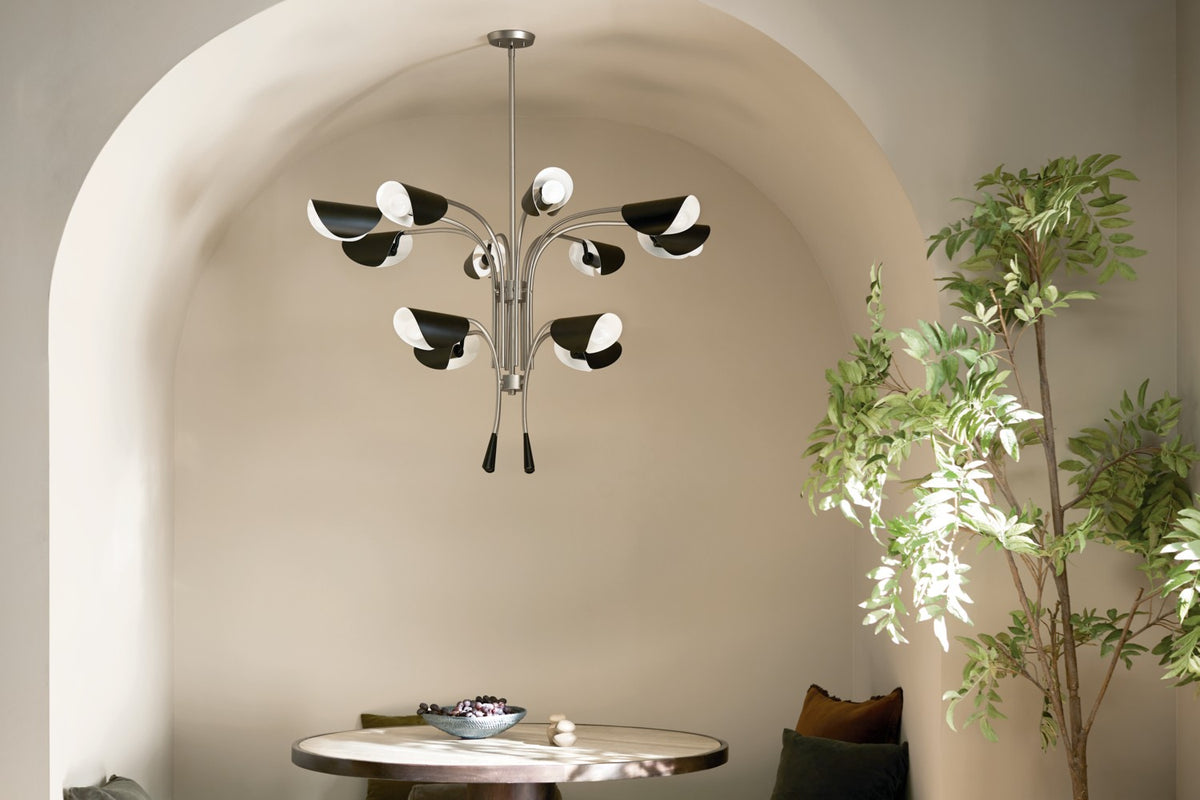 KICHLER 52561SN Arcus 46.25 Inch 12 Light Chandelier In Satin Nickel With Black