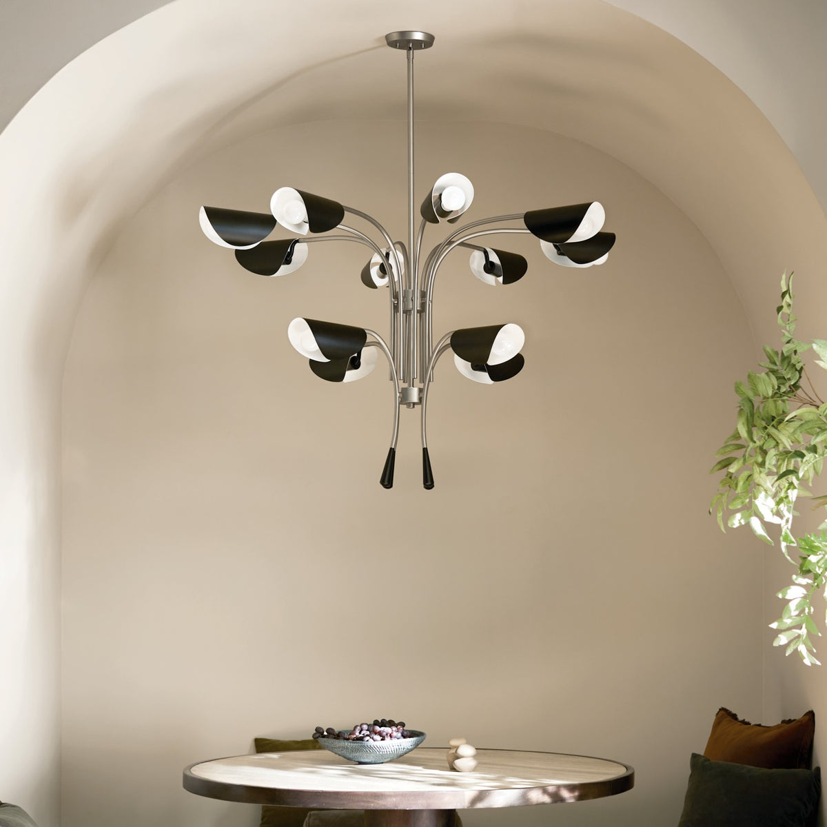 KICHLER 52561SN Arcus 46.25 Inch 12 Light Chandelier In Satin Nickel With Black