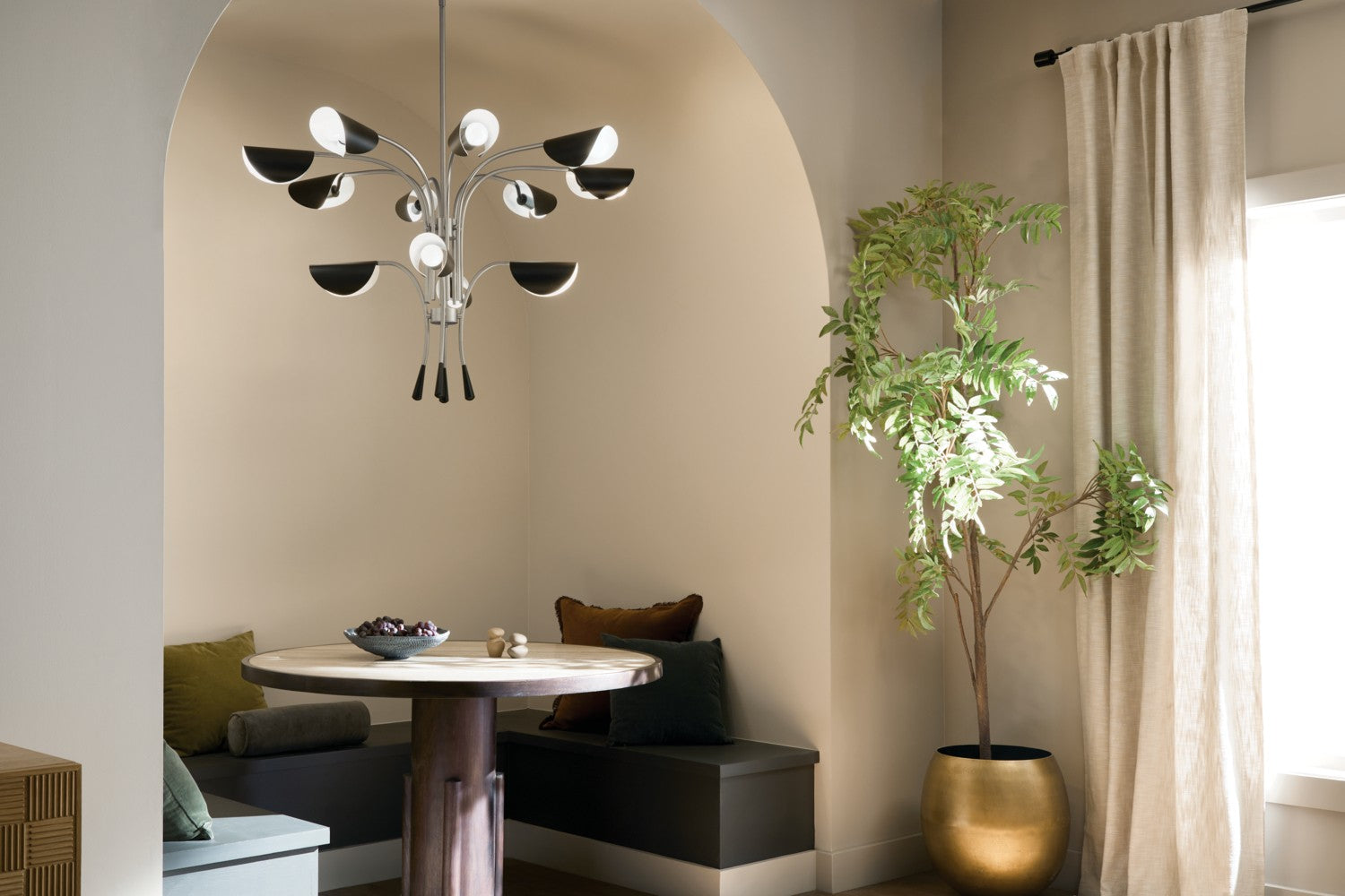 KICHLER 52561SN Arcus 46.25 Inch 12 Light Chandelier In Satin Nickel With Black