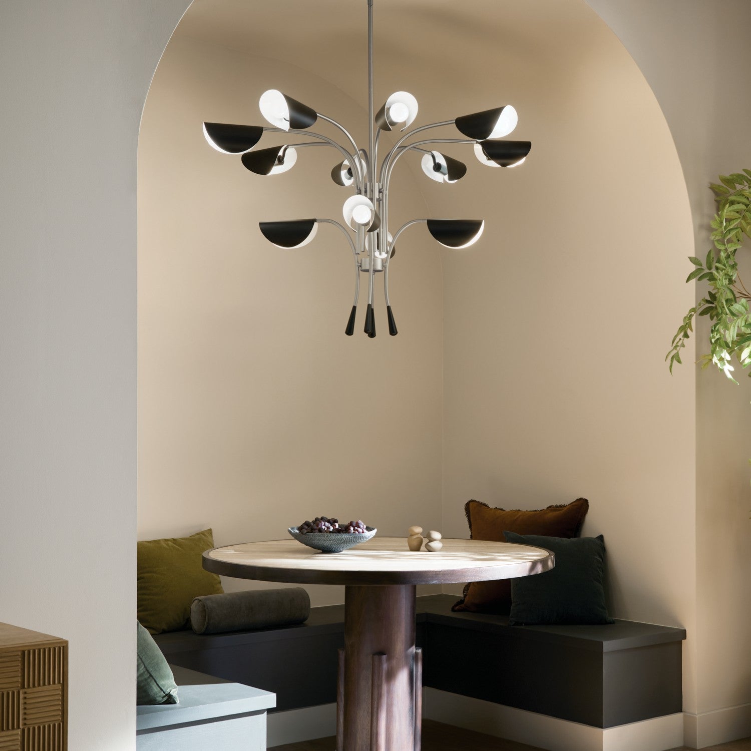 KICHLER 52561SN Arcus 46.25 Inch 12 Light Chandelier In Satin Nickel With Black