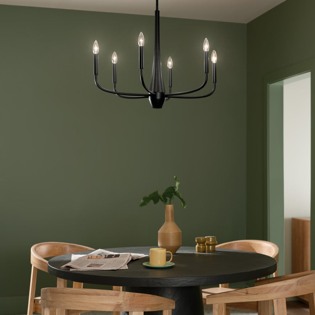 KICHLER 52525BK Deela 28 Inch 6 Light Chandelier In Black