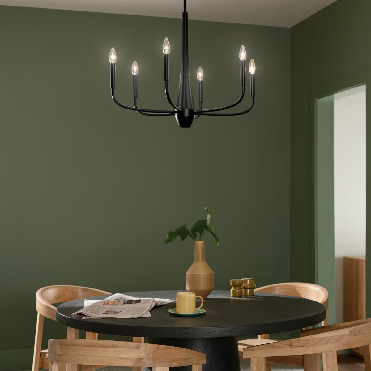 KICHLER 52525BK Deela 28 Inch 6 Light Chandelier In Black