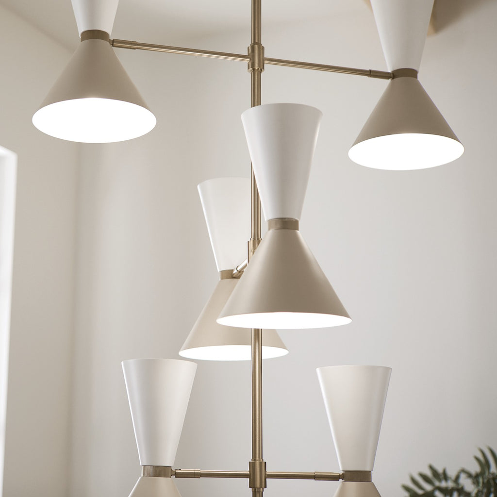 KICHLER 52568CPZGRG Phix 50 Inch 12 Light Foyer Chandelier In Champagne Bronze With Greige And White