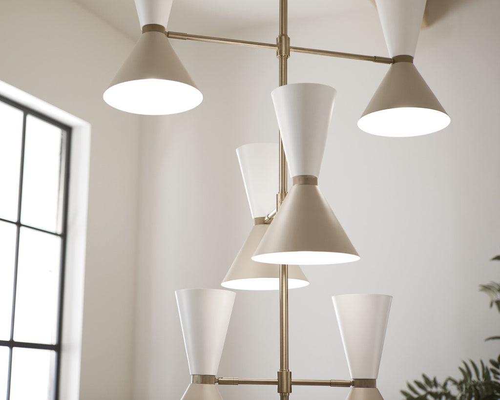 KICHLER 52568CPZGRG Phix 50 Inch 12 Light Foyer Chandelier In Champagne Bronze With Greige And White