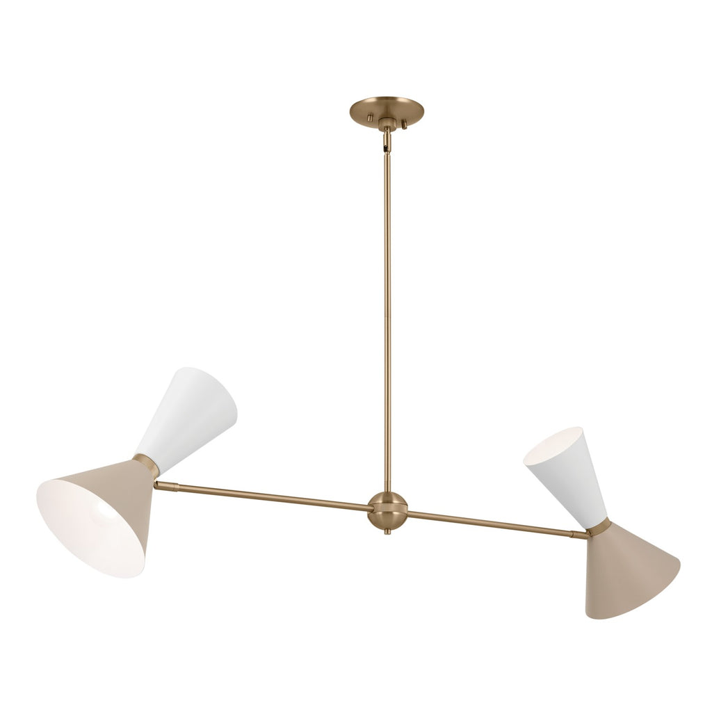 KICHLER 52569CPZGRG Phix 48 Inch 4 Light Linear Chandelier In Champagne Bronze With Greige And White