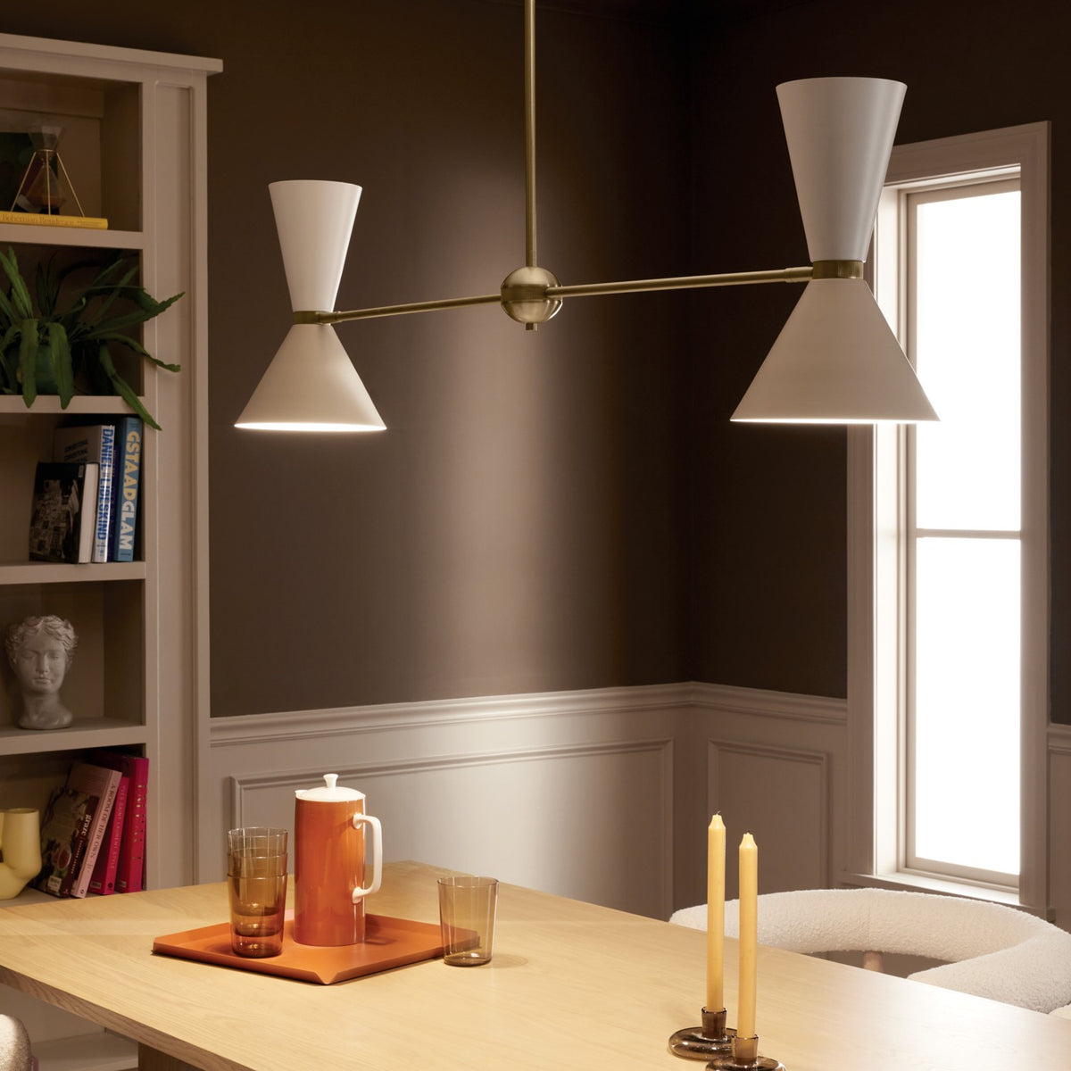 KICHLER 52569CPZGRG Phix 48 Inch 4 Light Linear Chandelier In Champagne Bronze With Greige And White