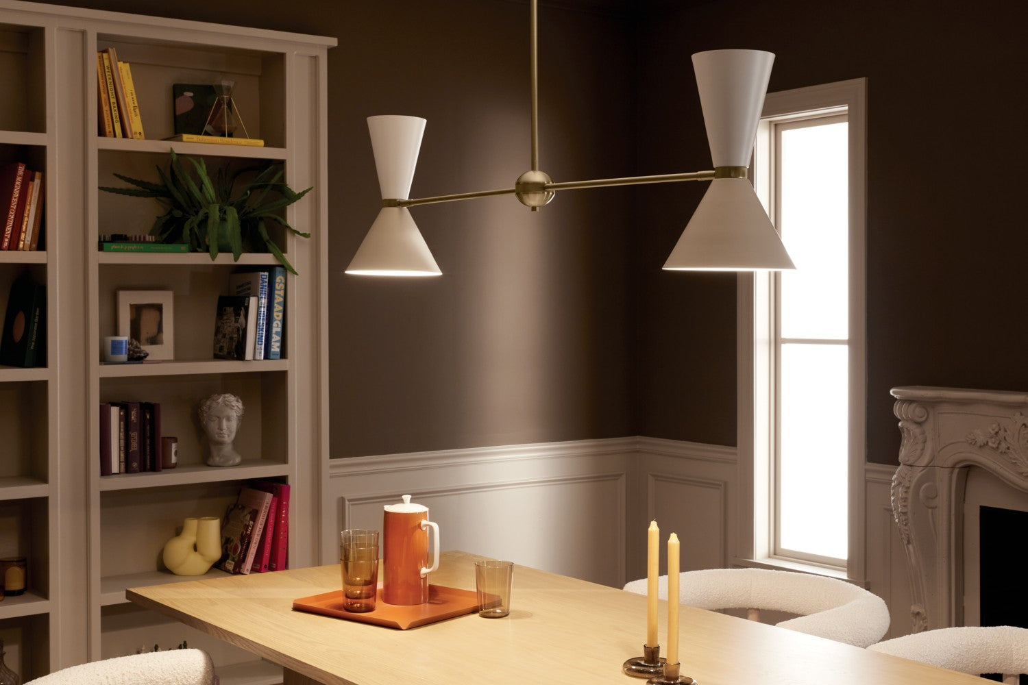 KICHLER 52569CPZGRG Phix 48 Inch 4 Light Linear Chandelier In Champagne Bronze With Greige And White