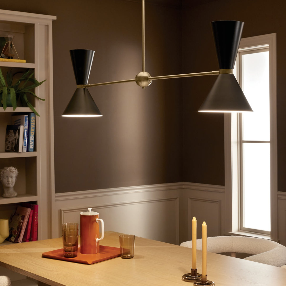 KICHLER 52569CPZBK Phix 48 Inch 4 Light Linear Chandelier In Champagne Bronze With Black