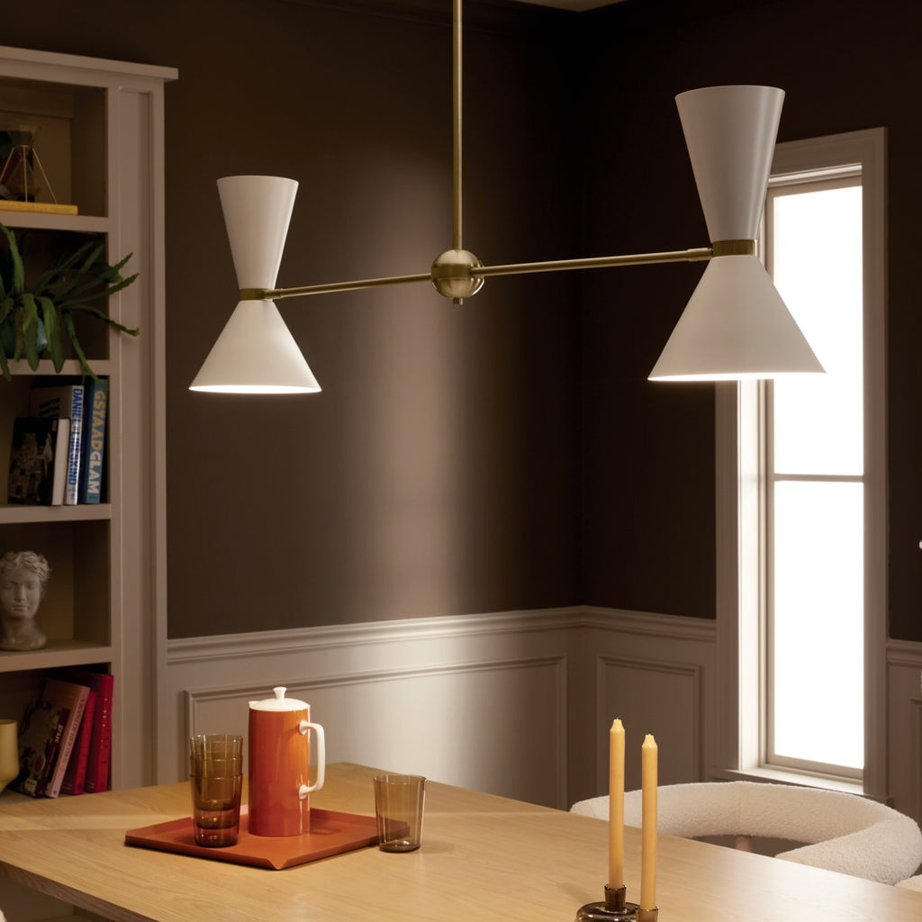 KICHLER 52569CPZWH Phix 48 Inch 4 Light Linear Chandelier In Champagne Bronze With White