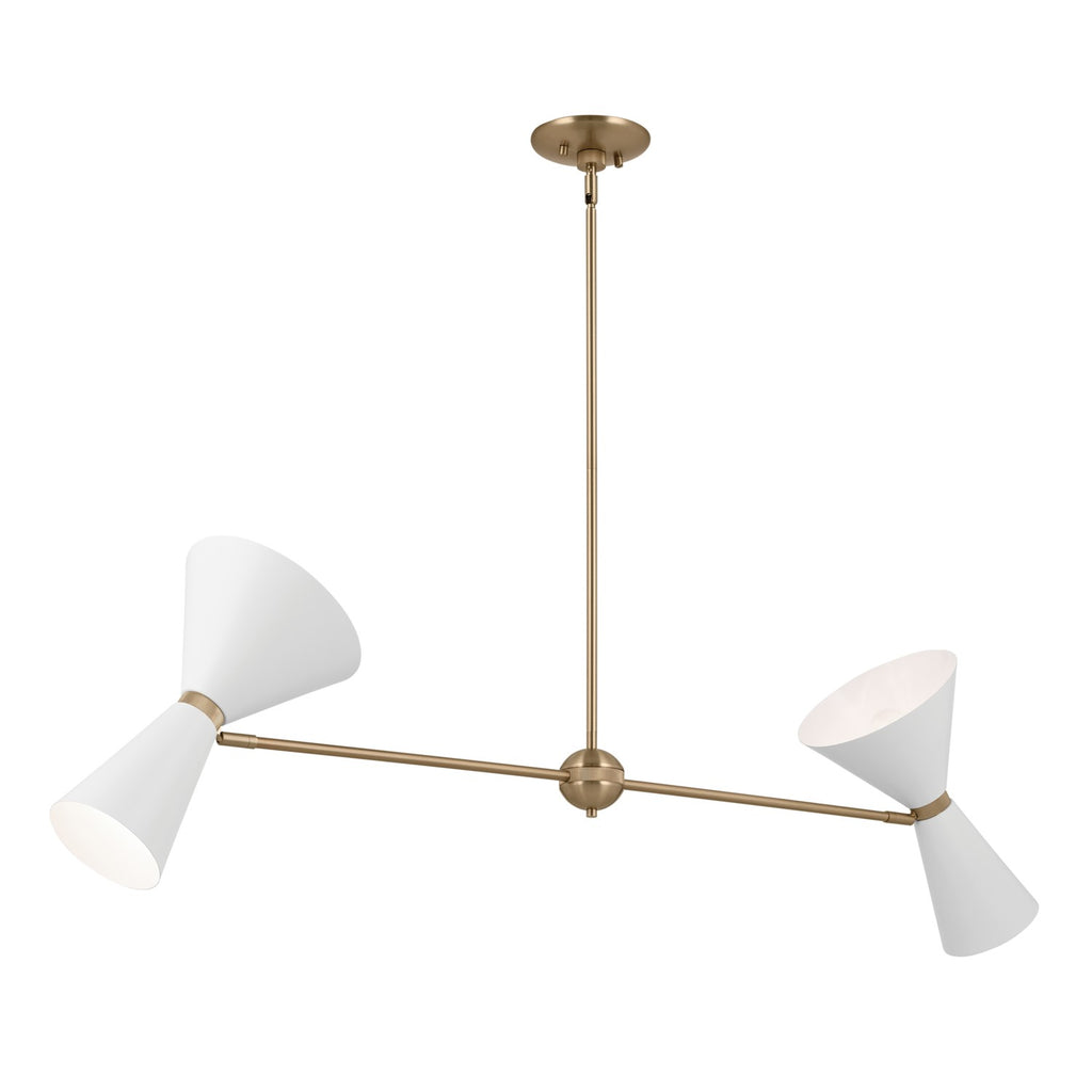 KICHLER 52569CPZWH Phix 48 Inch 4 Light Linear Chandelier In Champagne Bronze With White