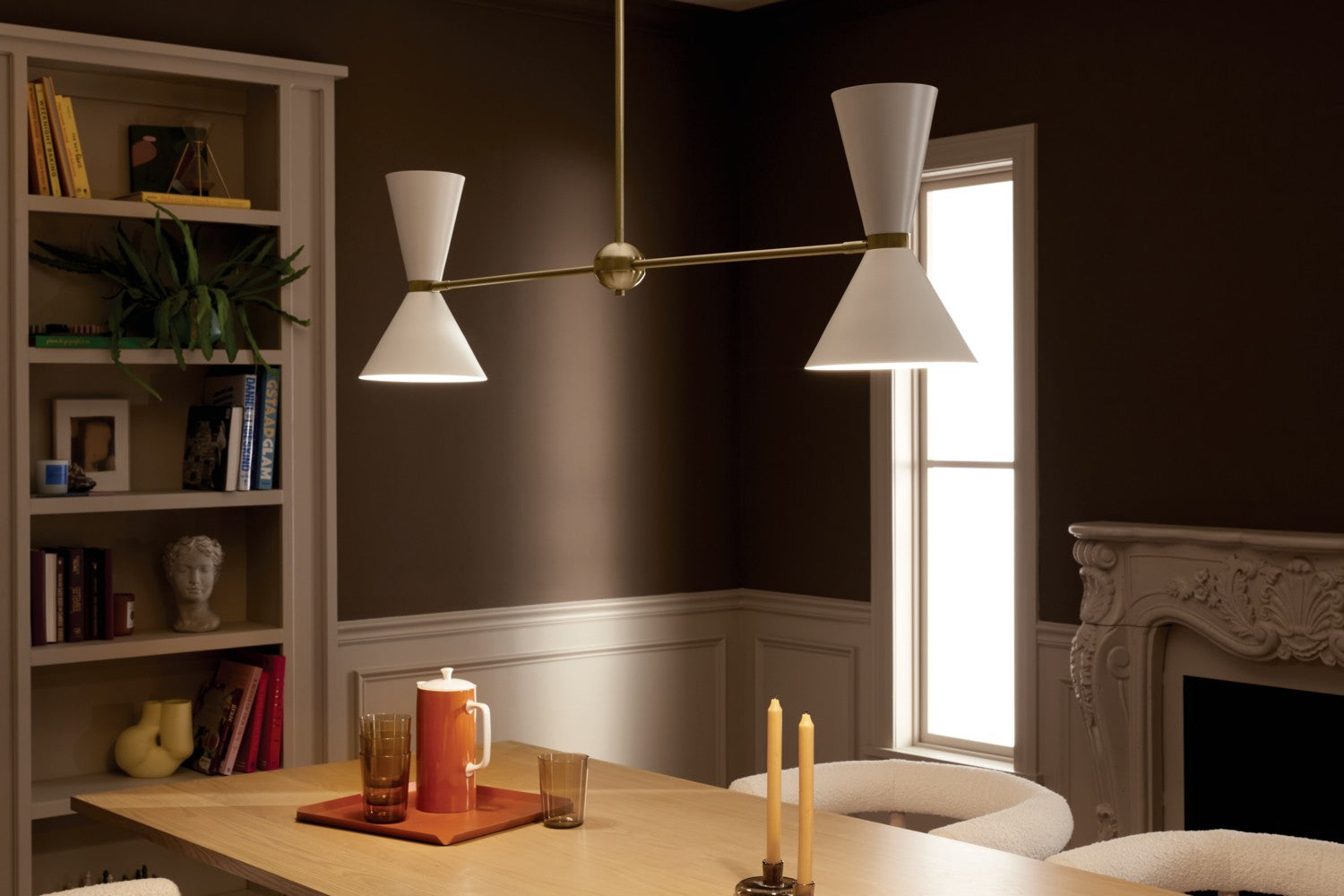 KICHLER 52569CPZWH Phix 48 Inch 4 Light Linear Chandelier In Champagne Bronze With White