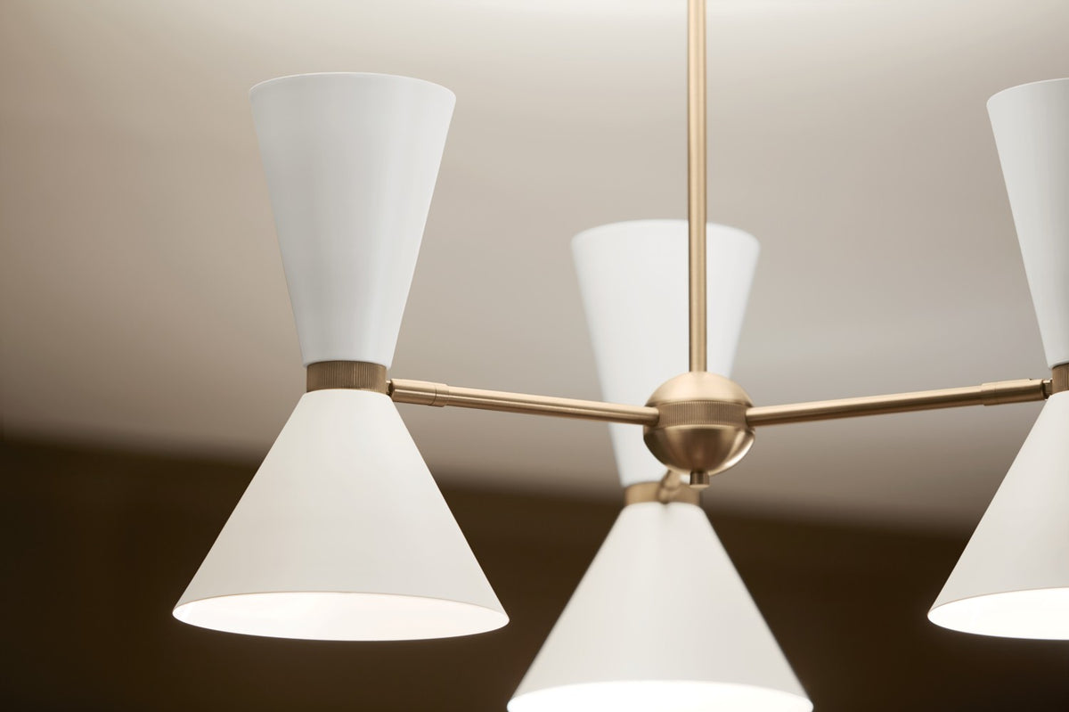 KICHLER 52565CPZWH Phix 30.75 Inch 6 Light Chandelier In Champagne Bronze With White