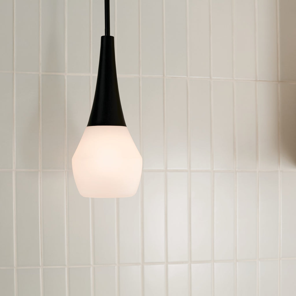 KICHLER 52529BK Deela 17 Inch 1 Light Pendant With Satin Etched Cased Opal Glass In Black