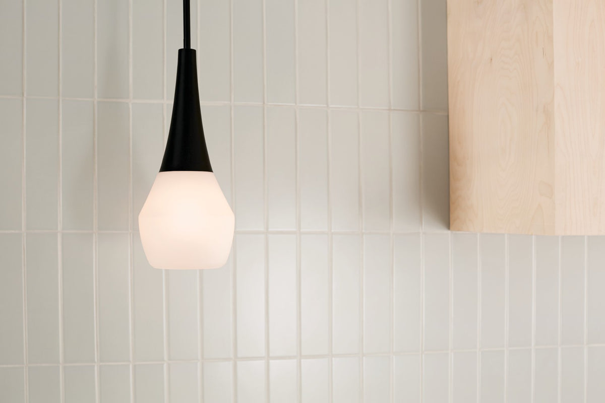KICHLER 52529BK Deela 17 Inch 1 Light Pendant With Satin Etched Cased Opal Glass In Black