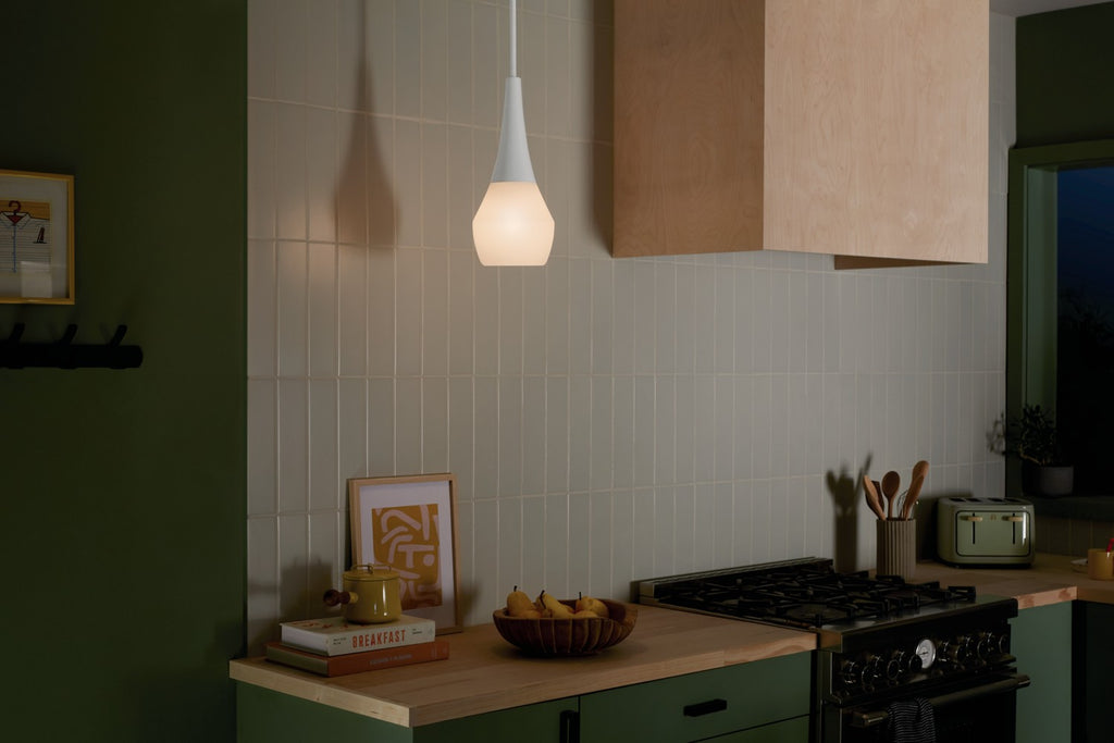 KICHLER 52529WH Deela 17 Inch 1 Light Pendant With Satin Etched Cased Opal Glass In White