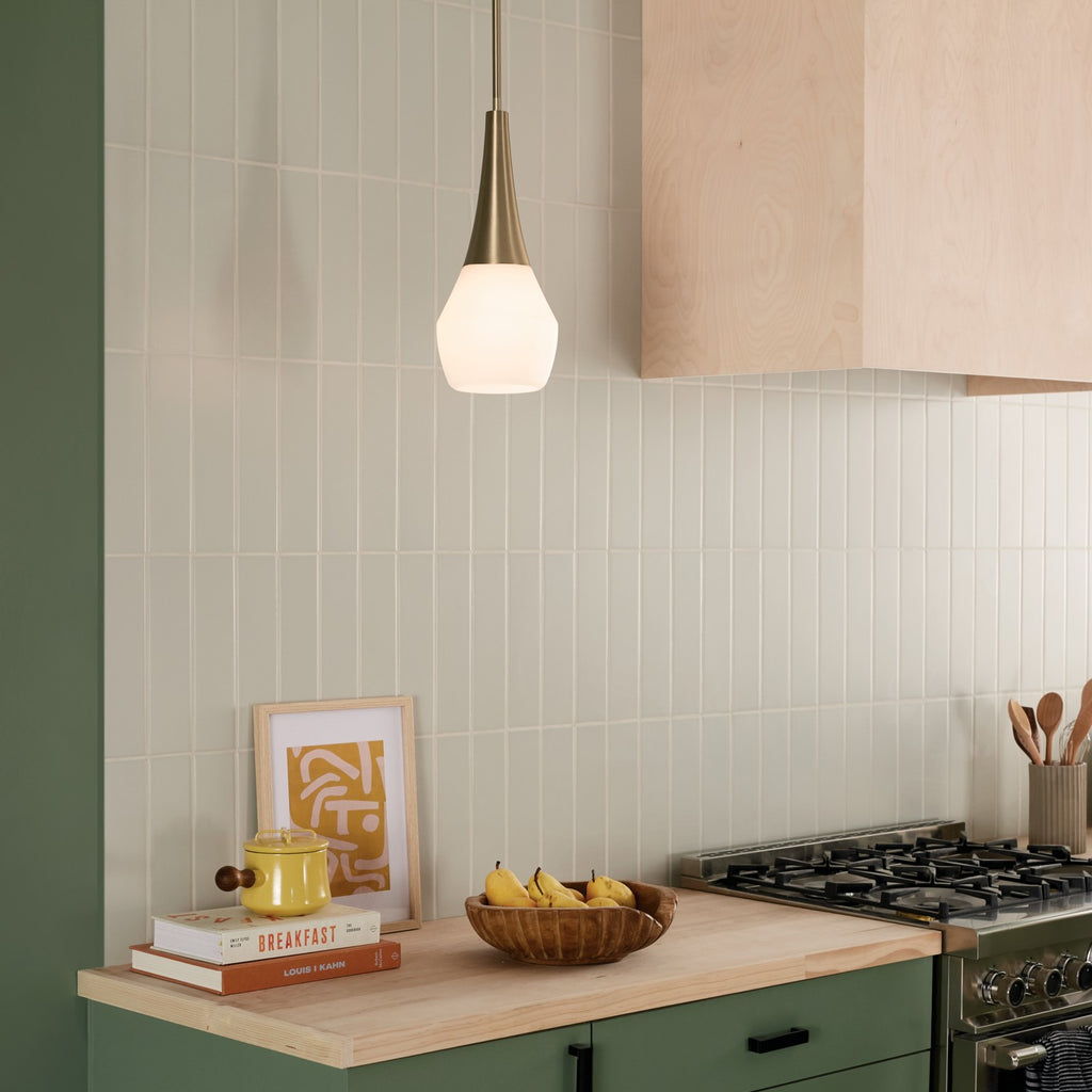 KICHLER 52529CPZ Deela 17 Inch 1 Light Pendant With Satin Etched Cased Opal Glass In Champagne Bronze