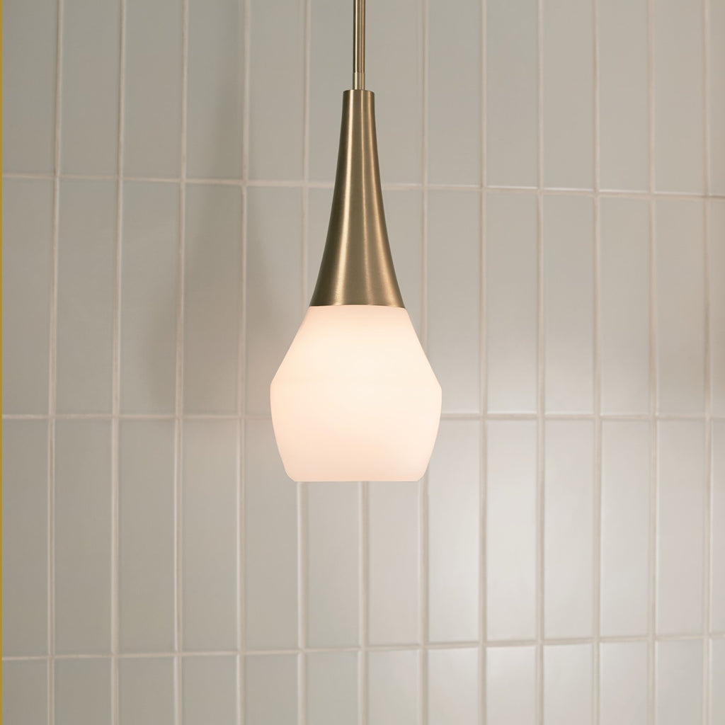 KICHLER 52529CPZ Deela 17 Inch 1 Light Pendant With Satin Etched Cased Opal Glass In Champagne Bronze
