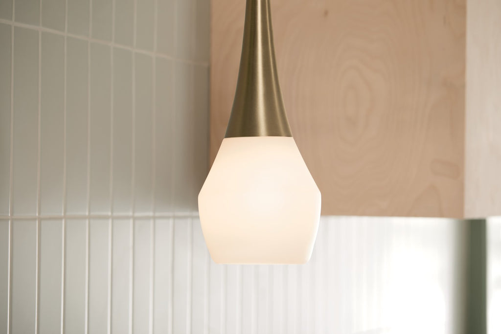 KICHLER 52529CPZ Deela 17 Inch 1 Light Pendant With Satin Etched Cased Opal Glass In Champagne Bronze