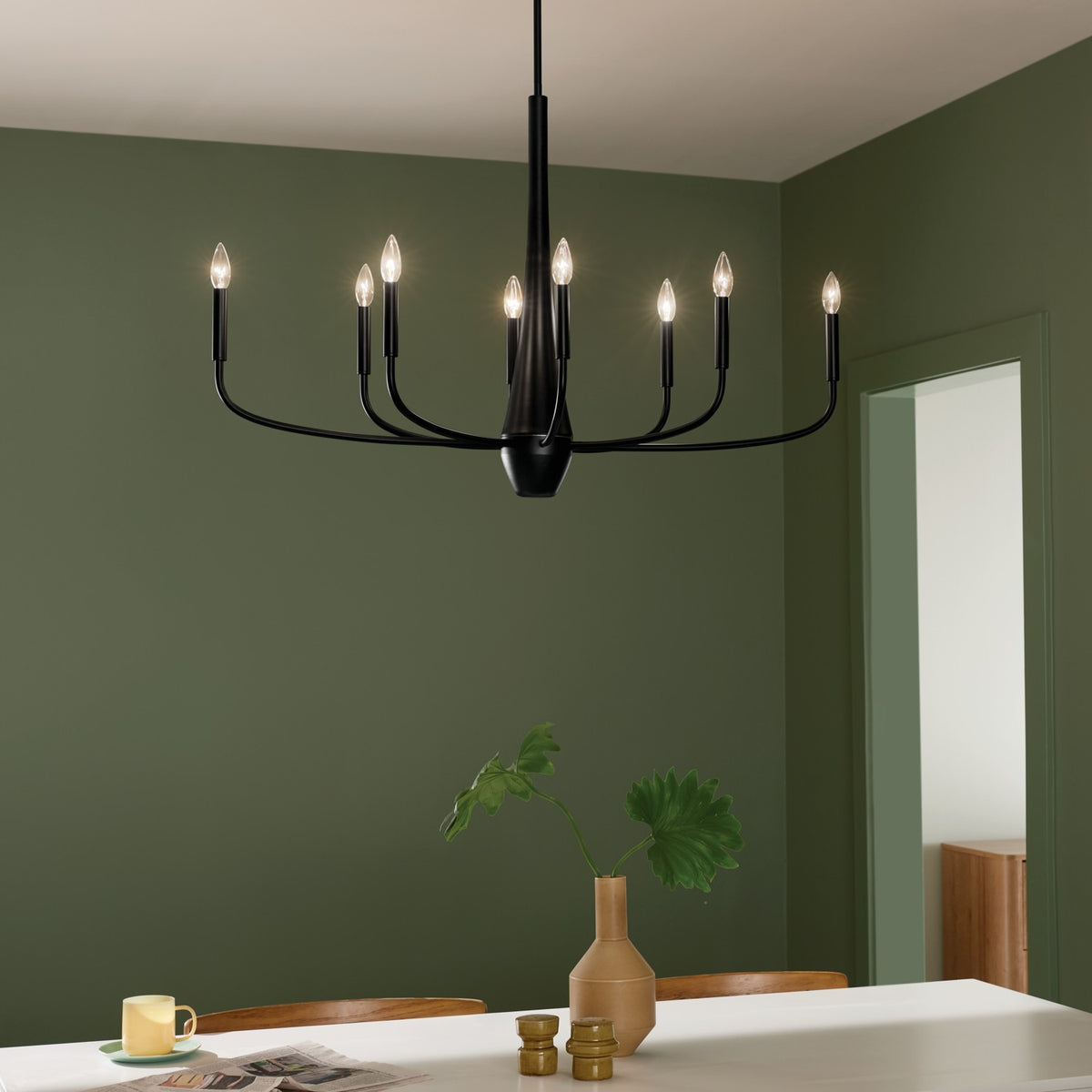 KICHLER 52528BK Deela 41 Inch 8 Light Oval Chandelier In Black