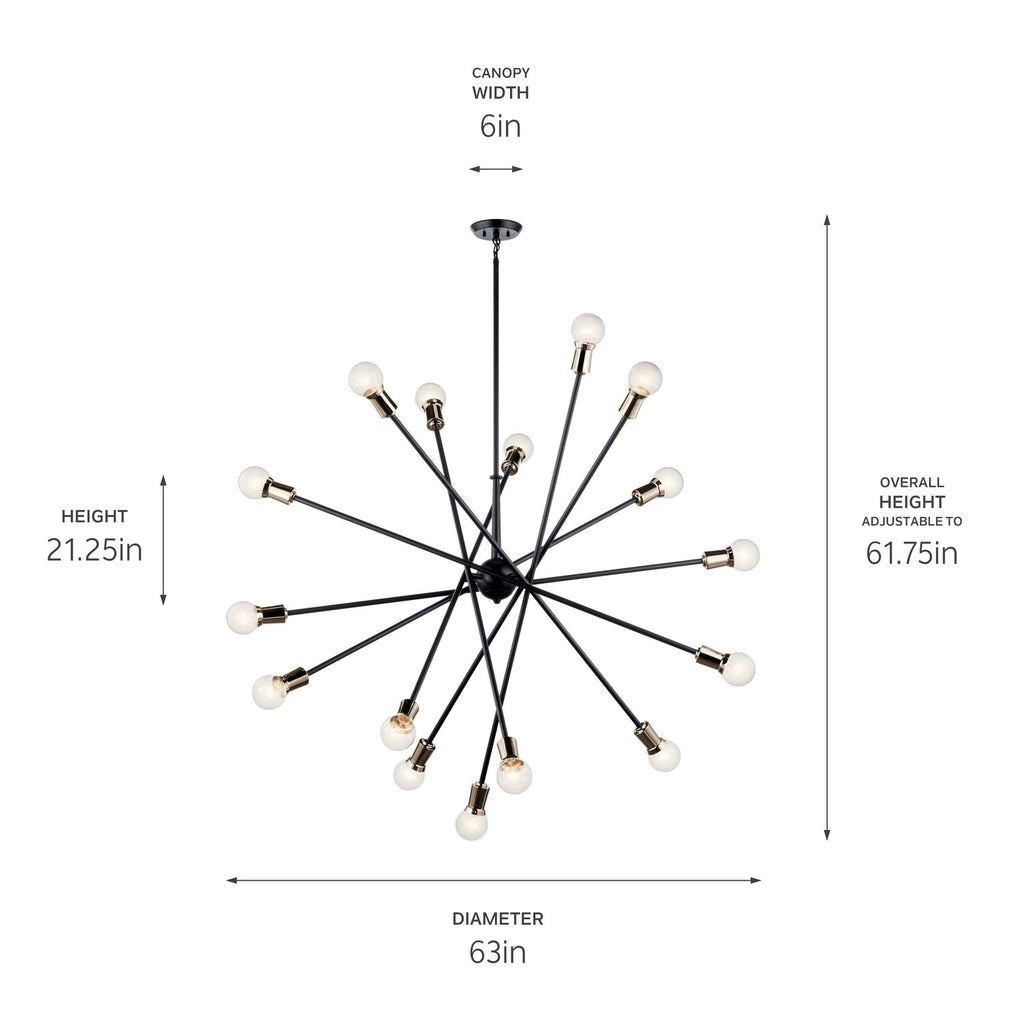 KICHLER 52537BK Armstrong 63" 16 Light Chandelier In Black