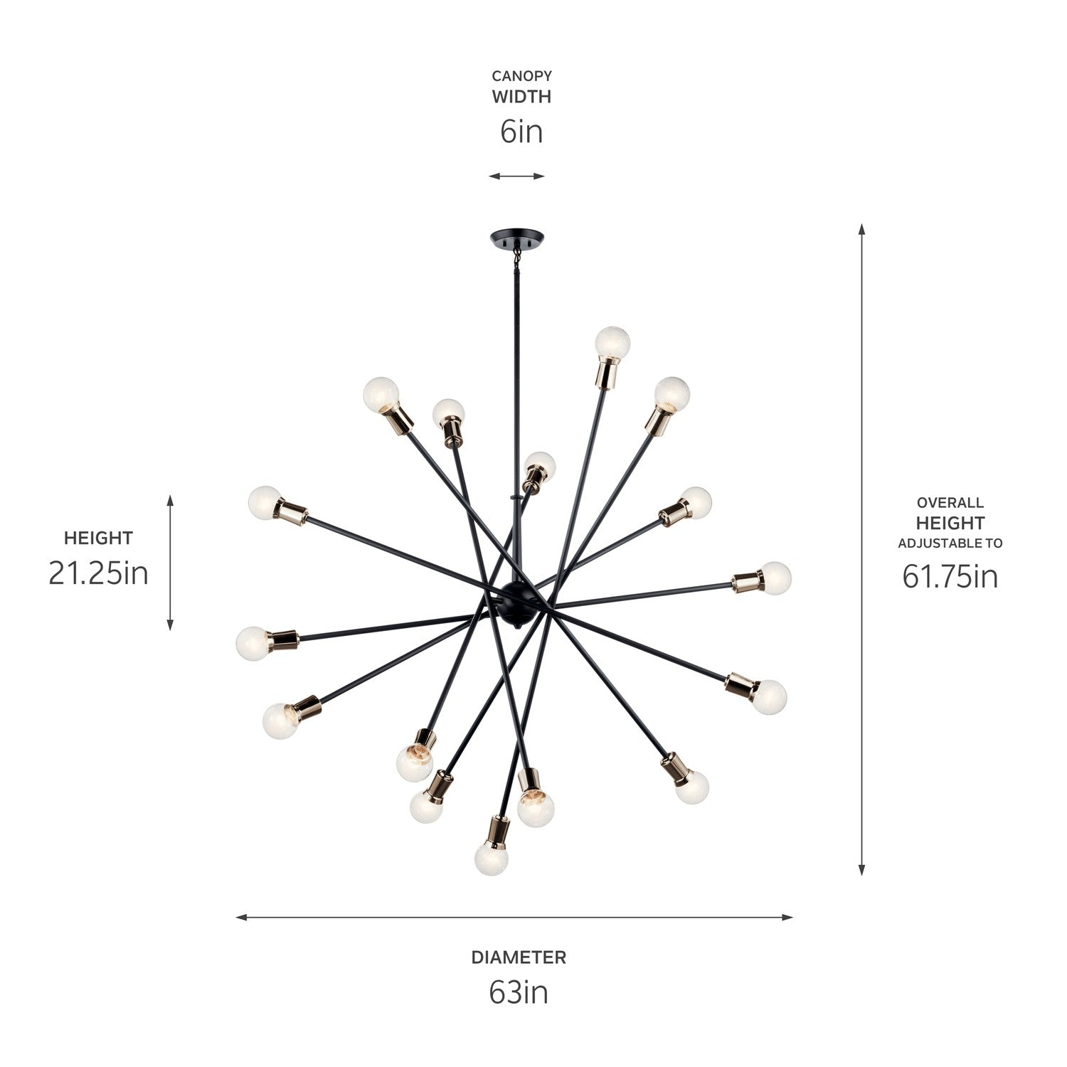 KICHLER 52537BK Armstrong 63" 16 Light Chandelier In Black