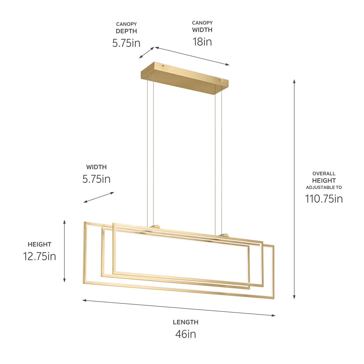 KICHLER 84331CG Jestin 46 Inch Led Linear Chandelier In Champagne Gold