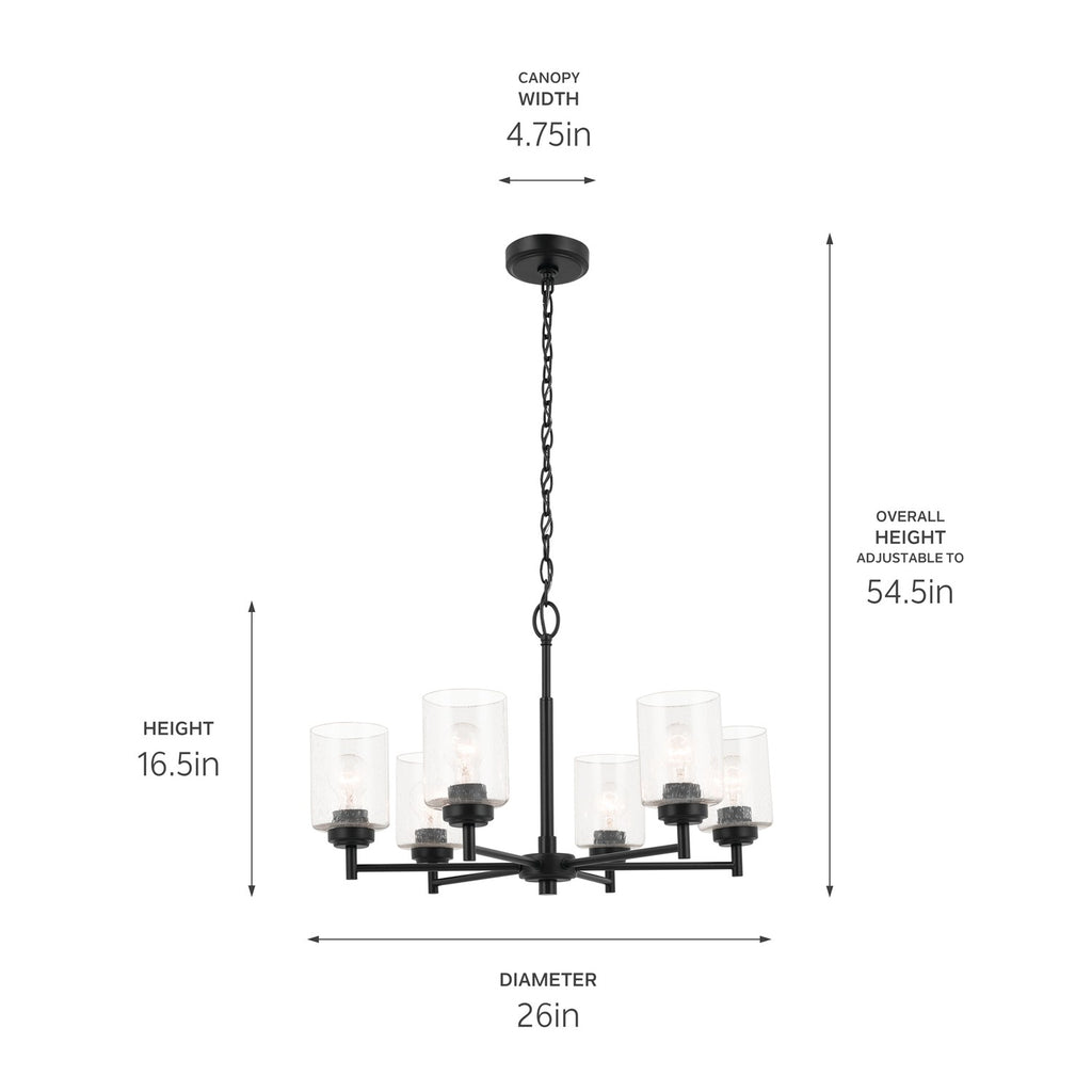 KICHLER 52616BK Winslow 26-Inch 6 Light Chandelier With Clear Seeded Glass In Black