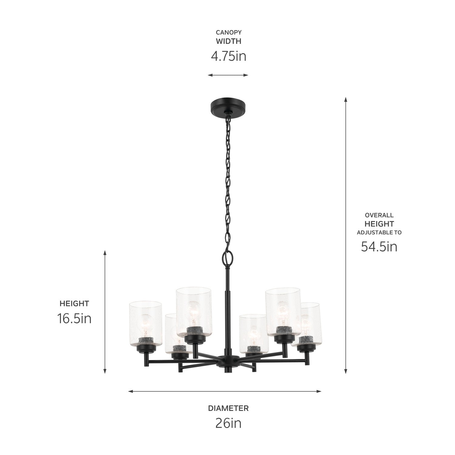 KICHLER 52616BK Winslow 26-Inch 6 Light Chandelier With Clear Seeded Glass In Black