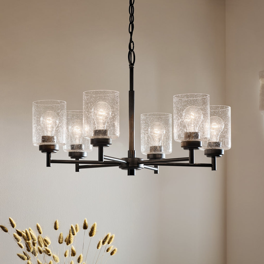 KICHLER 52616BK Winslow 26-Inch 6 Light Chandelier With Clear Seeded Glass In Black