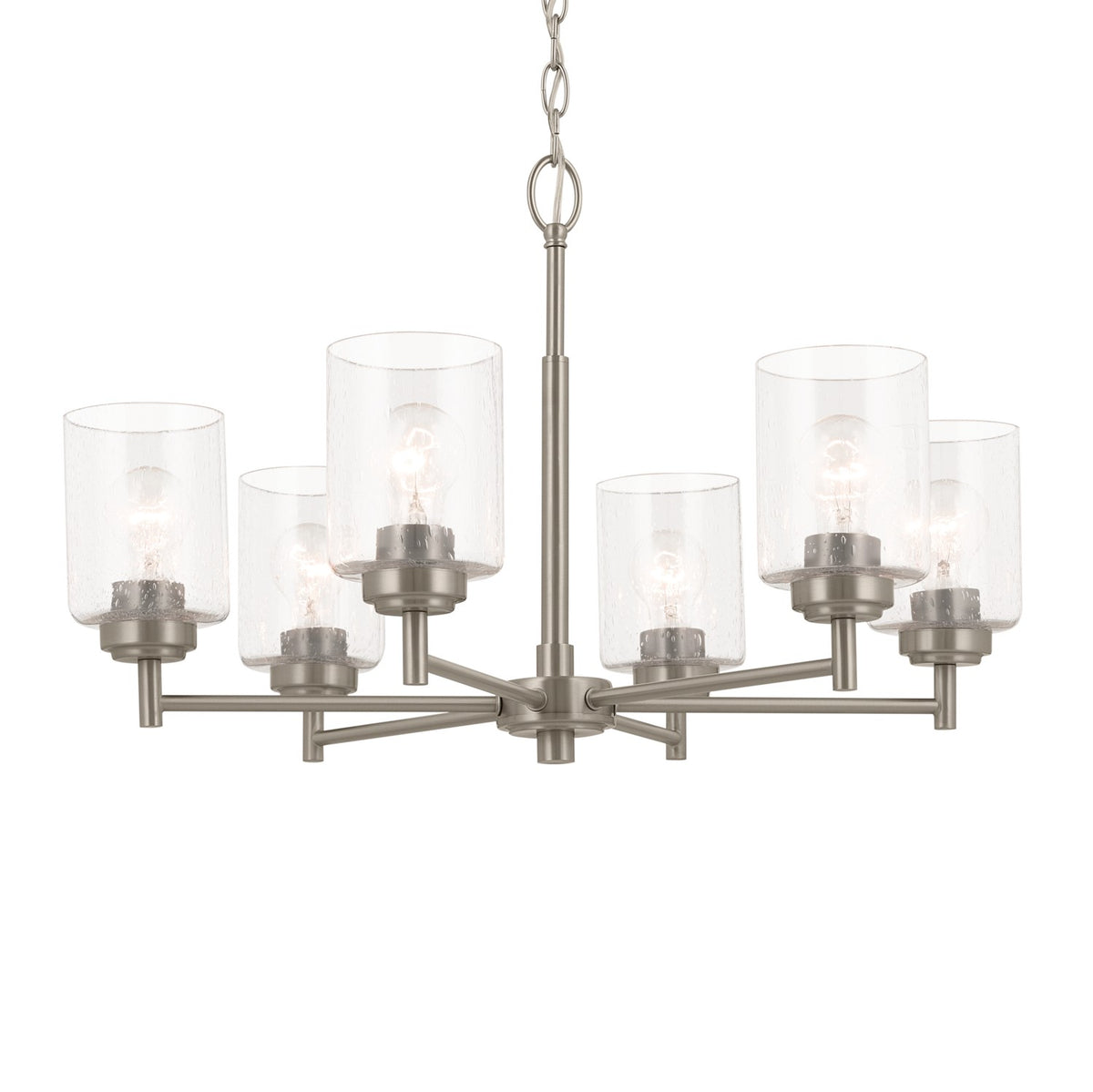 KICHLER 52616NI Winslow 26-Inch 6 Light Chandelier With Clear Seeded Glass In Brushed Nickel