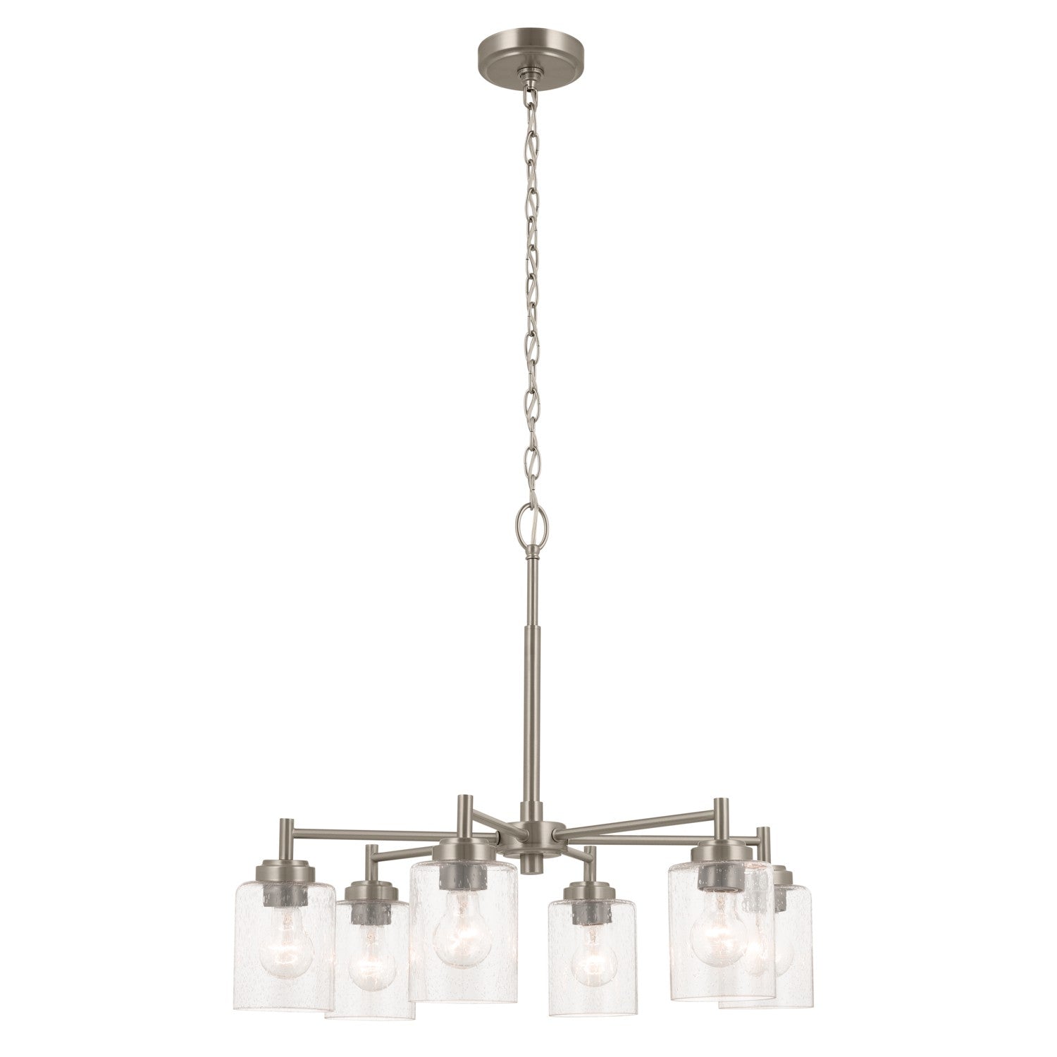 KICHLER 52616NI Winslow 26-Inch 6 Light Chandelier With Clear Seeded Glass In Brushed Nickel