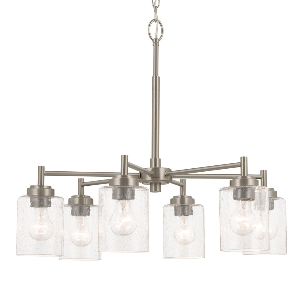 KICHLER 52616NI Winslow 26-Inch 6 Light Chandelier With Clear Seeded Glass In Brushed Nickel