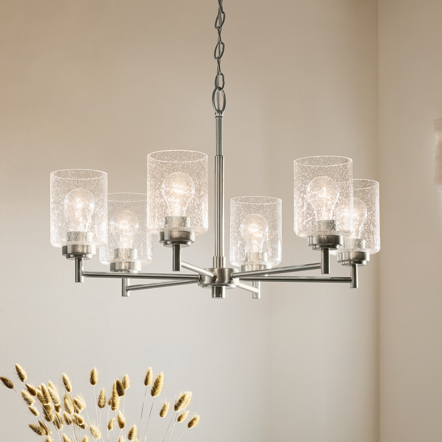 KICHLER 52616NI Winslow 26-Inch 6 Light Chandelier With Clear Seeded Glass In Brushed Nickel