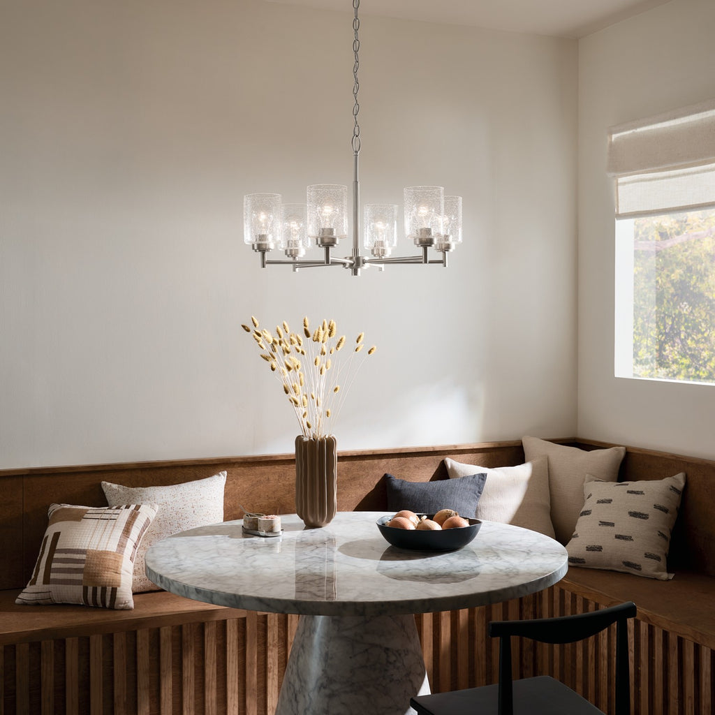 KICHLER 52616NI Winslow 26-Inch 6 Light Chandelier With Clear Seeded Glass In Brushed Nickel
