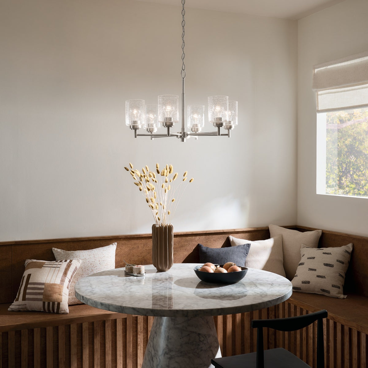 KICHLER 52616NI Winslow 26-Inch 6 Light Chandelier With Clear Seeded Glass In Brushed Nickel