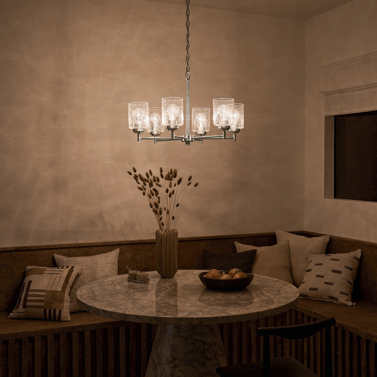 KICHLER 52616NI Winslow 26-Inch 6 Light Chandelier With Clear Seeded Glass In Brushed Nickel