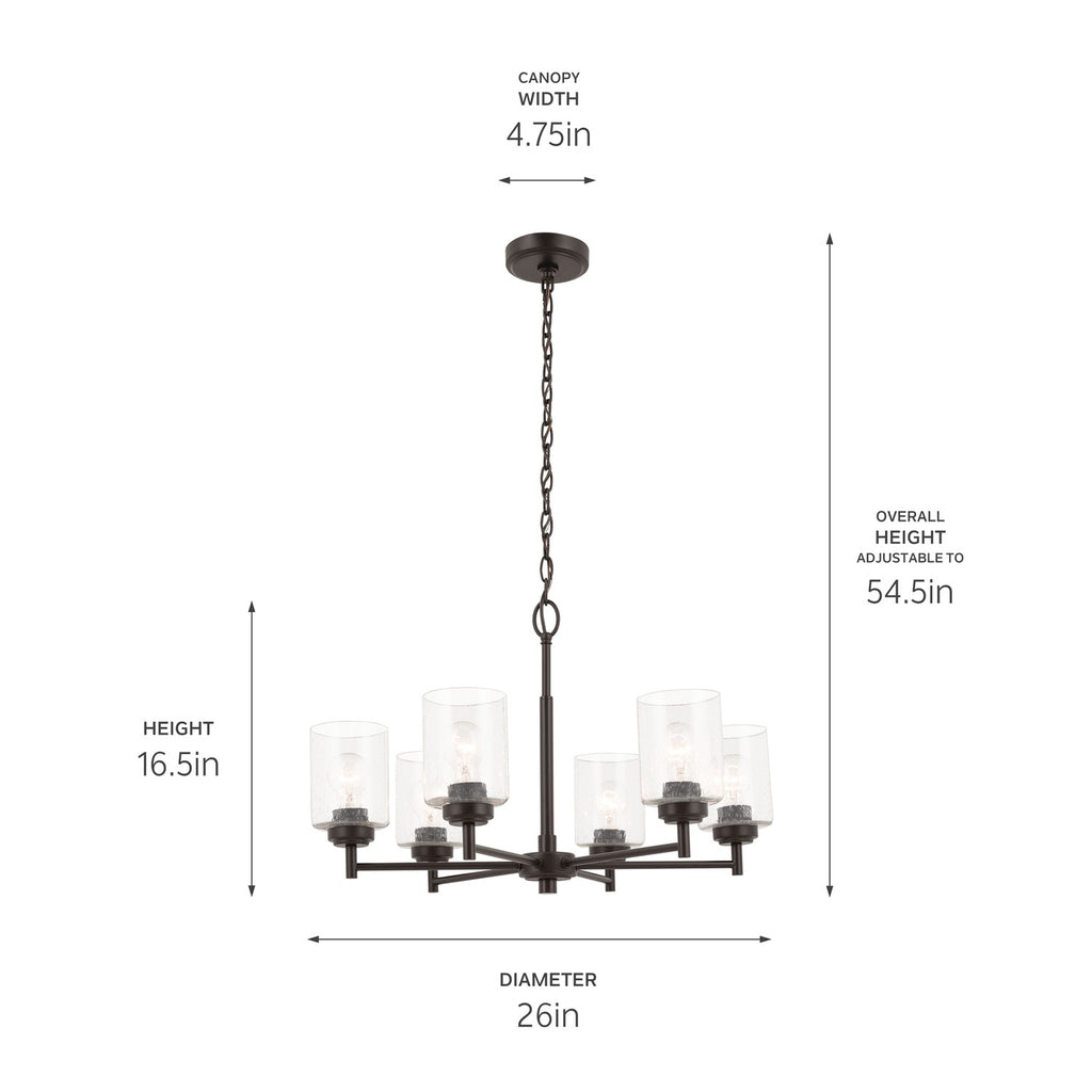 KICHLER 52616OZ Winslow 26-Inch 6 Light Chandelier With Clear Seeded Glass In Olde Bronze
