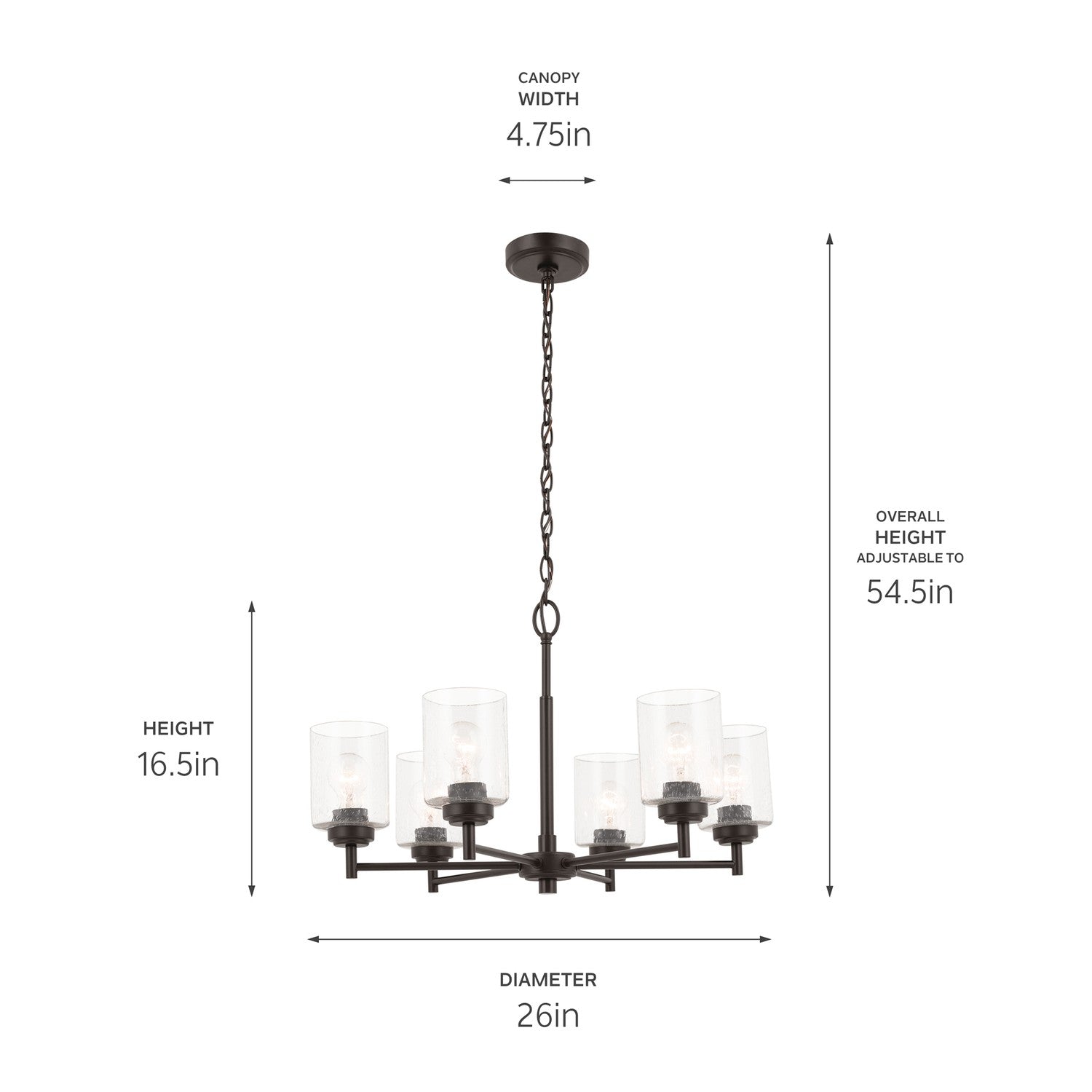 KICHLER 52616OZ Winslow 26-Inch 6 Light Chandelier With Clear Seeded Glass In Olde Bronze