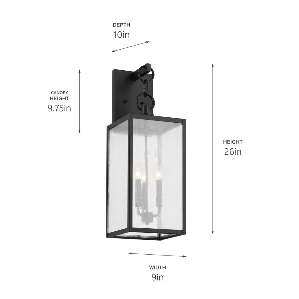 KICHLER 59009BKT Lahden 26" 3 Light Outdoor Wall Light With Clear Seeded Glass In Textured Black