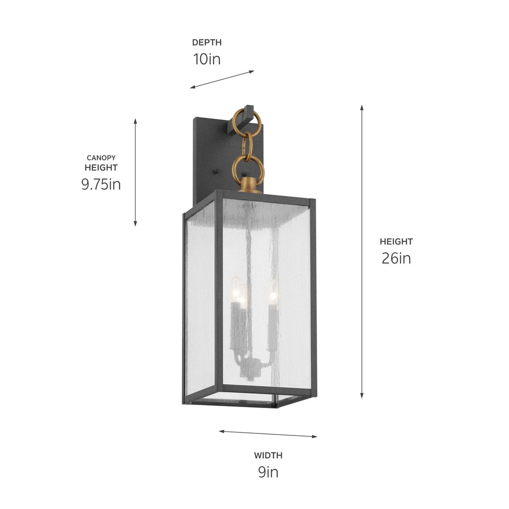 KICHLER 59009WZC Lahden 26" 3 Light Outdoor Wall Light With Clear Seeded Glass In Weathered Zinc