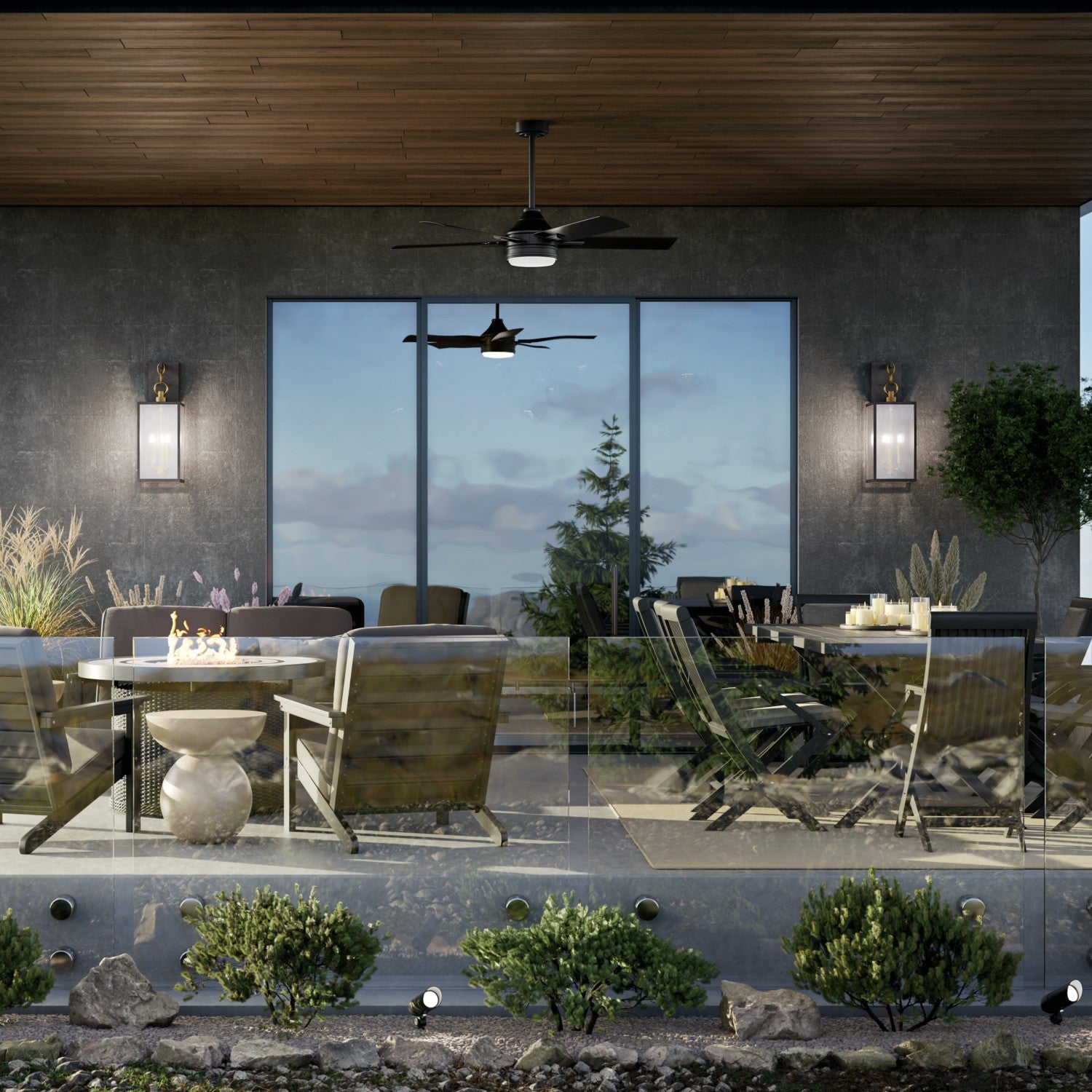 KICHLER 59009WZC Lahden 26" 3 Light Outdoor Wall Light With Clear Seeded Glass In Weathered Zinc