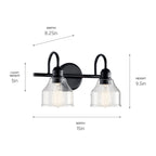 KICHLER 45972BK Avery 15 Inch 2 Light Vanity Light With Clear Seeded Glass In Black