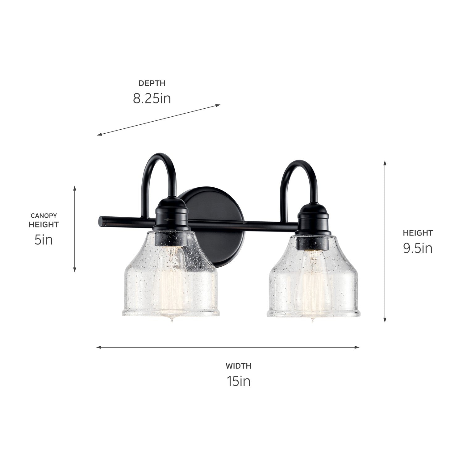 KICHLER 45972BK Avery 15 Inch 2 Light Vanity Light With Clear Seeded Glass In Black