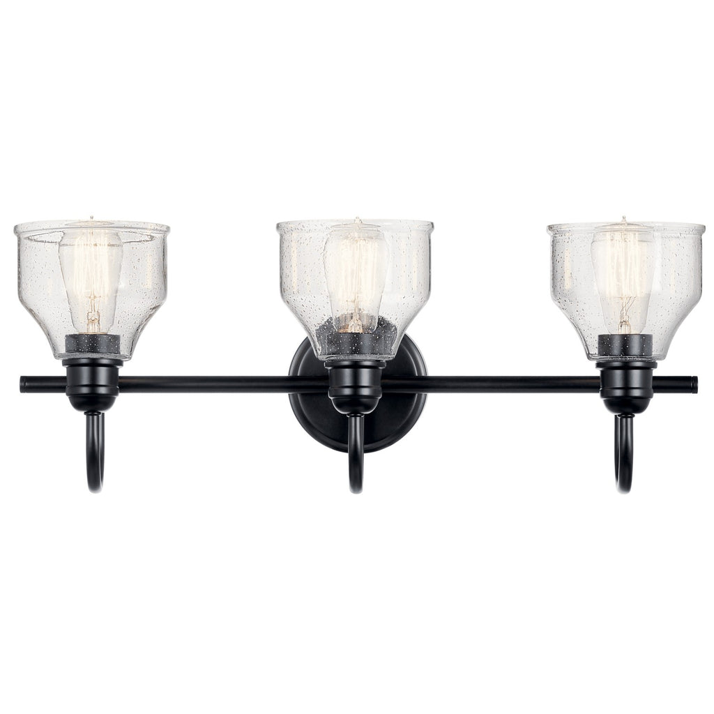 KICHLER 45973BK Avery 24 Inch 3 Light Vanity Light With Clear Seeded Glass In Black