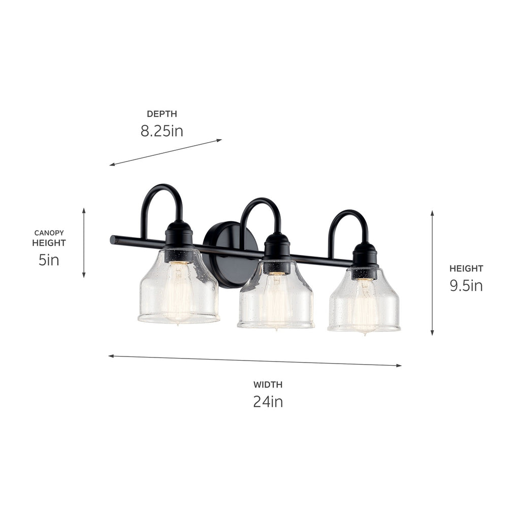 KICHLER 45973BK Avery 24 Inch 3 Light Vanity Light With Clear Seeded Glass In Black