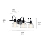 KICHLER 45973BK Avery 24 Inch 3 Light Vanity Light With Clear Seeded Glass In Black