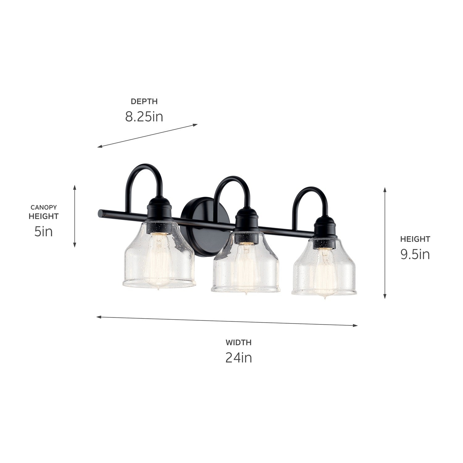 KICHLER 45973BK Avery 24 Inch 3 Light Vanity Light With Clear Seeded Glass In Black