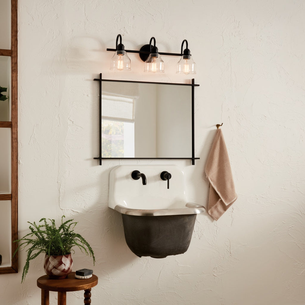 KICHLER 45973BK Avery 24 Inch 3 Light Vanity Light With Clear Seeded Glass In Black