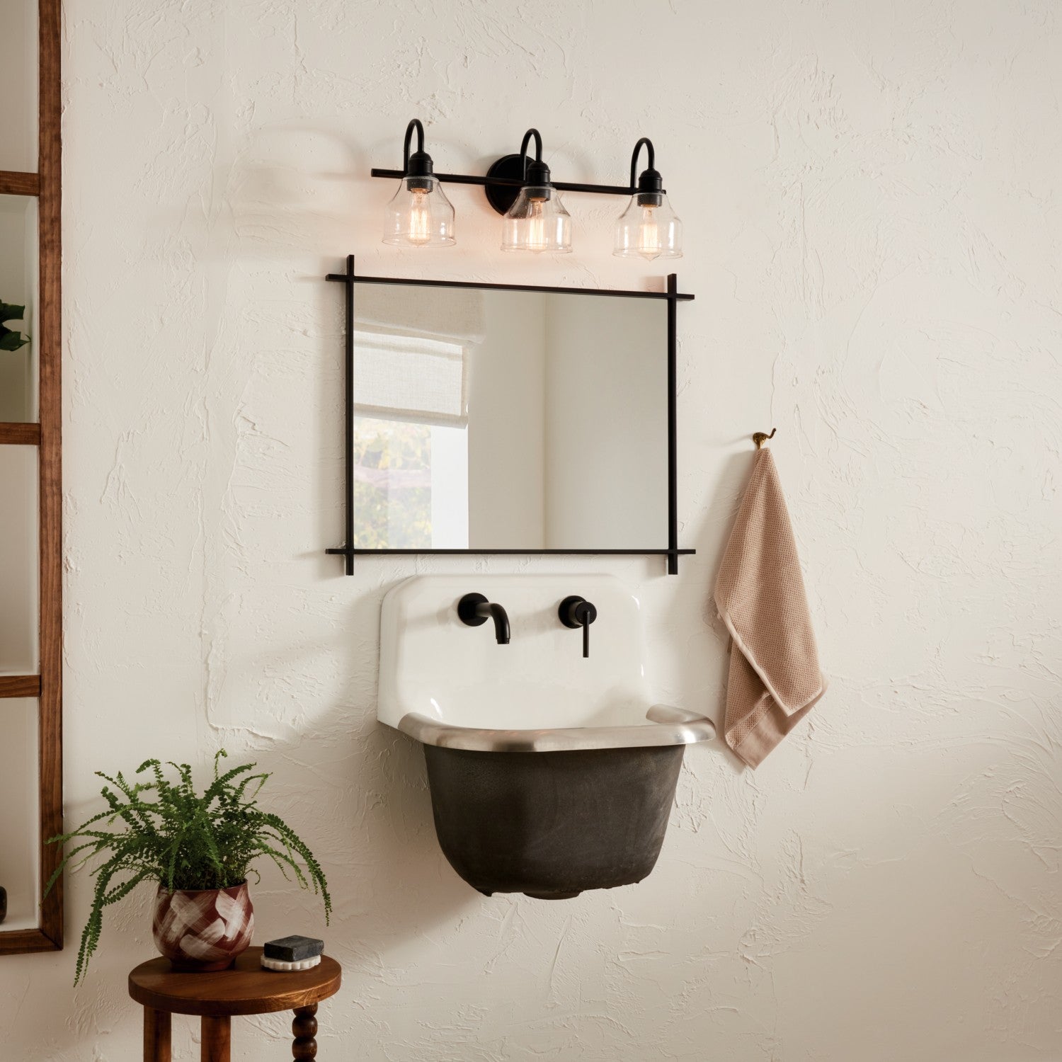KICHLER 45973BK Avery 24 Inch 3 Light Vanity Light With Clear Seeded Glass In Black
